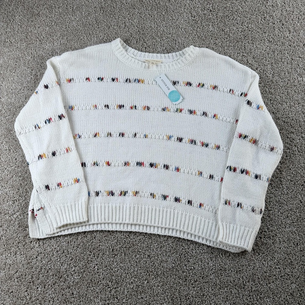Stitch Fix Sweater Womens Petite Medium White Crew Neck Open Knit Pullover